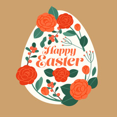 Easter egg decorated with red roses floral vector illustration