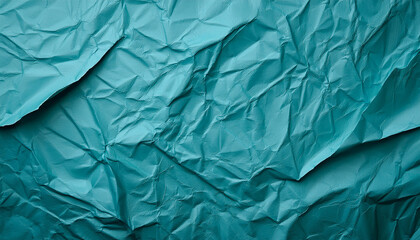 Fototapeta premium Realistic Crumpled Teal Paper Texture Background With Detailed Creases And Glued Edges For An Authentic Poster Effect