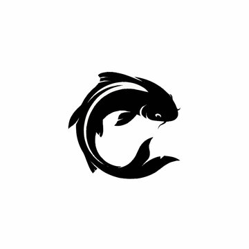 Black Koi Fish Head Illustration Design.