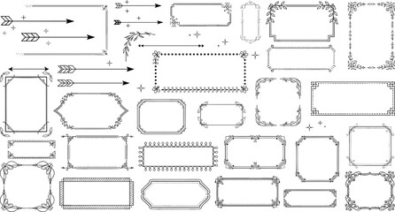 Obraz premium Set of Vintage Decorative Frames, Hand Drawn Borders, Calligraphy Flourish Elements, Elegant Ornaments, Victorian Style Box, Sketch Arrows, Wedding Stationary, Vector.