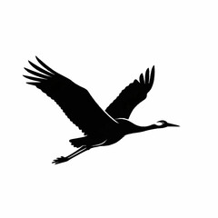 Obraz premium Black Silhouette of Crane Bird Flying.