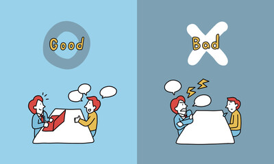 1on1ミーティングの良い例と悪い例のイラスト