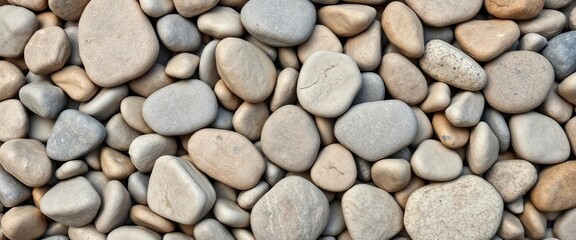 Close-up of varied, weathered pebbles with subtle color variations, offering a calming, tactile feel, detail, natural