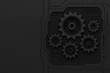 Mechanical Cogwheel Assembly: An artistic representation of a cogwheel arrangement that signifies intricate precision and a symbol of mechanical engineering.