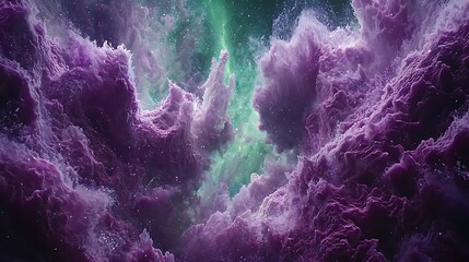 Ethereal Purple and Green Nebula with Sparkling Cosmic Dust and Swirling Energy