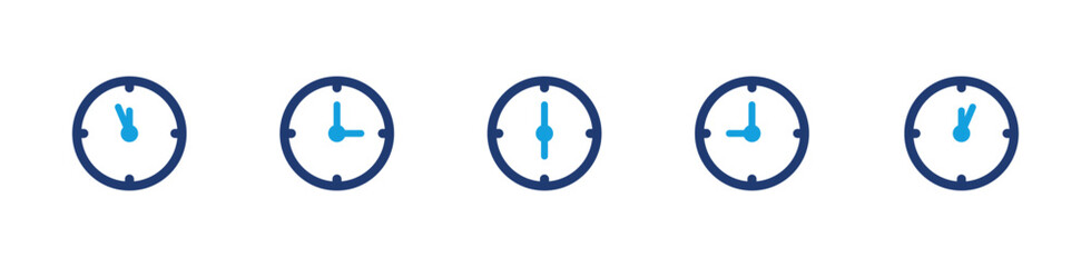 Clock icon set. Time schedule hours minutes deadline productivity. Solid icon collection.