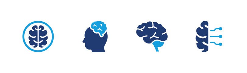 Brain icon set. Intelligence thinking cognition mental neuroscience. Solid icon collection.