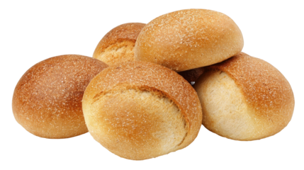 Freshly Baked Round Bread Rolls isolated on a transparent background