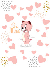 Cute cat in valentine cards
