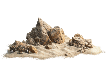 Rocky terrain with sand and stones isolated on a transparent background