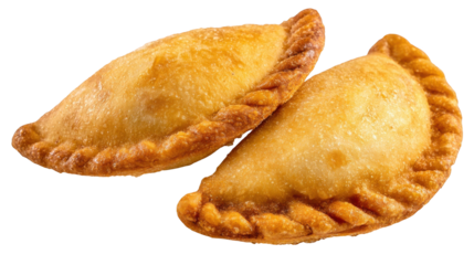 Two Golden Empanadas isolated on a transparent background