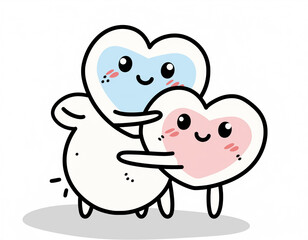 Obraz premium Cute heart characters hugging