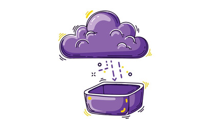 Flat vector of a stylized purple cloud sending data streams into a matching server box, accented with yellow lightning bolts. Ideal for tech, SaaS, or digital infrastructure concepts.