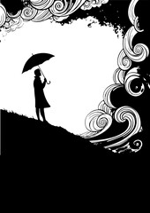 Silhouette Under Stormy Swirls