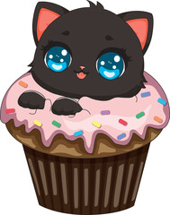 Cat Sitting Inside The Cupcake Sweet Kitten Food Vector