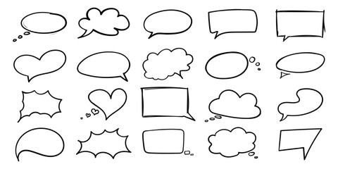 Fototapeta premium Collection set of hand drawn speech bubbles and thought bubbles in various shapes and styles