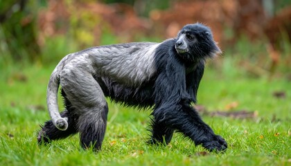 Sifaka Lemur Walking on Grass in Natural Habitat.
