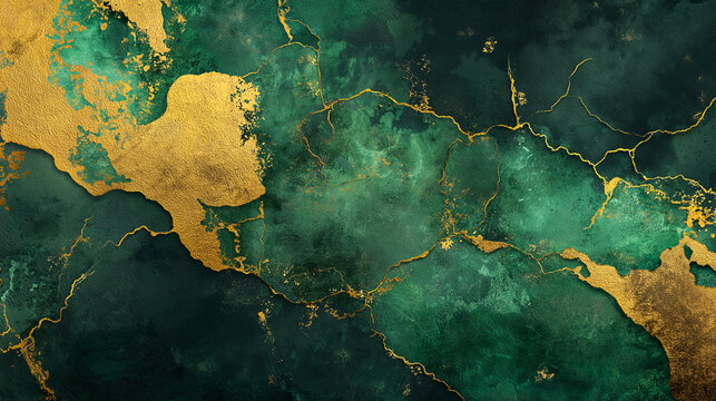 Luxurious abstract marbled texture with rich green tones and gold accents. Organic mineral-inspired design ideal for decor, branding, packaging, and editorial backgrounds.