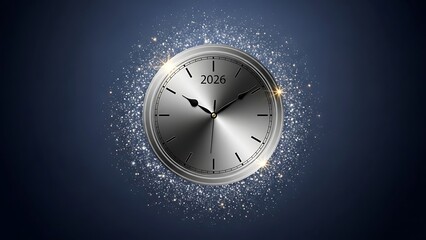2026 New Year Countdown Clock Silver Modern Design.