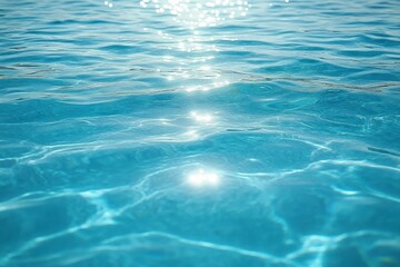 Obraz premium Close-up view of calm, clear blue water with sunlight reflections creating a soothing and peaceful atmosphere