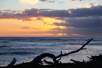 The sun sets on the Hawaiian island of Maui