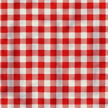 Red and white checkered gingham fabric with soft folds and visible woven texture, evoking a cozy nostalgic picnic feeling