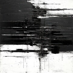 Fototapeta premium abstract black and white textured painting with horizontal and vertical brush strokes and layered paint creating a distressed effect