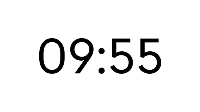 Modern countdown timer from 10 minute to 9 minute on white background suitable for presentations, productivity, educational content, and more