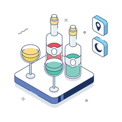 A premium isometric illustration of wine bottles, editable vectors