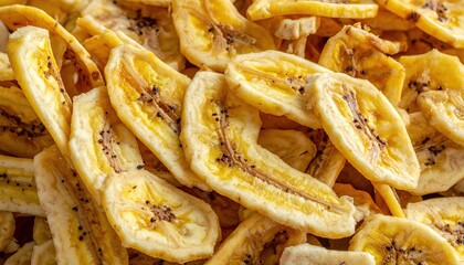 Close Up Background Of Dehydrated Yellow Banana Chip Slices