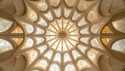 Beautiful Symmetrical Interior View Of Ornate Domed Glass Ceiling Structure