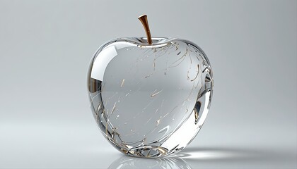 transparent Glass Apple with Soft Lighting on Light Background