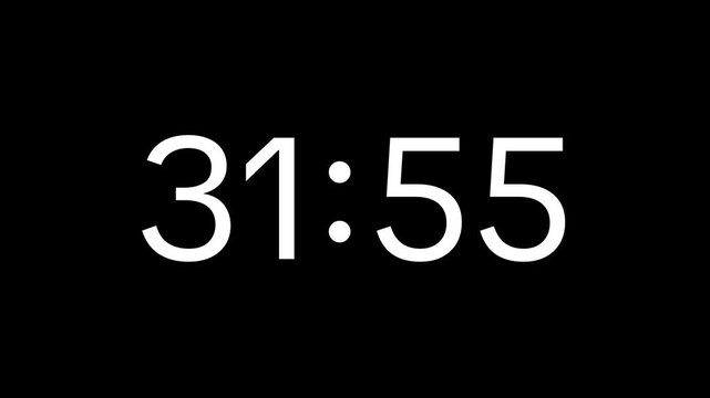 Countdown digital timer from 32 minute to 31 minute on black background