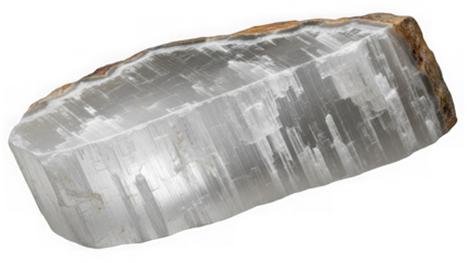 Selenite crystal rock formation with brown edges
