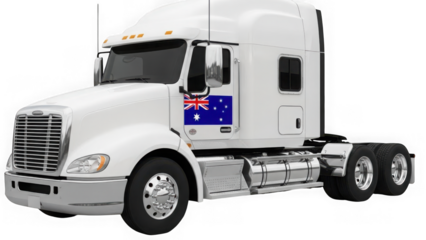 white semi truck with Australian flag on door panel
