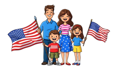 National freedom day family celebrates liberty isolated on transparent background