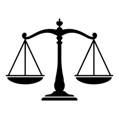 A flat black silhouette icon of a balance scale