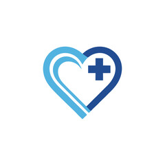 Obraz premium Heart with medical cross symbol in blue gradient illustration