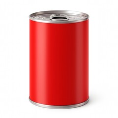 A vibrant red aluminum can isolated on a clean white background.