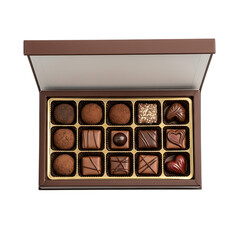 Luxury Assorted Chocolate Box Top View isolated on transparent background