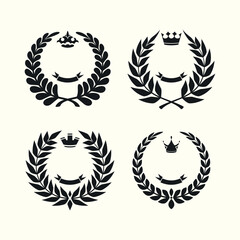 Collection of circular laurel wreath, Emblem floral Greek branch of oak leaves