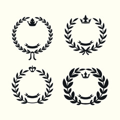 Collection of circular laurel wreath, Emblem floral Greek branch of oak leaves