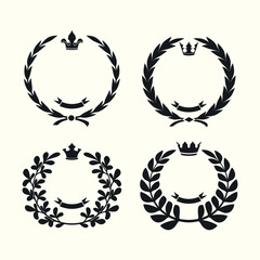 Collection of circular laurel wreath, Emblem floral Greek branch of oak leaves