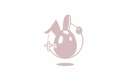 Cute Easter bunny egg icon with plus sign and orbiting circles, perfect for spring holiday celebrations