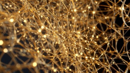 Abstract Golden Neural Network Intricate Brain Synapses with Luminous Connections and Bokeh Lights
