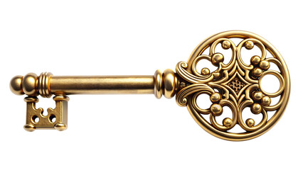 Classic gold key isolated on a transparent background