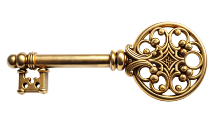 Classic gold key isolated on a transparent background