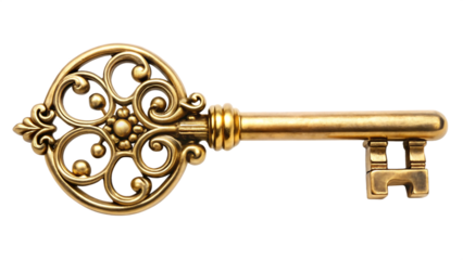 Classic gold key isolated on a transparent background