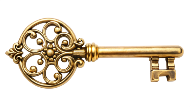 Classic gold key isolated on a transparent background - Powered by Adobe