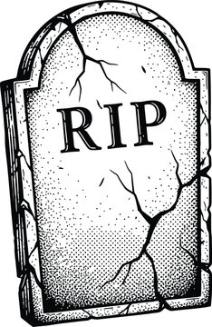 Weathered RIP Gravestone Vector Illustration Halloween Tombstone Black and White Drawing